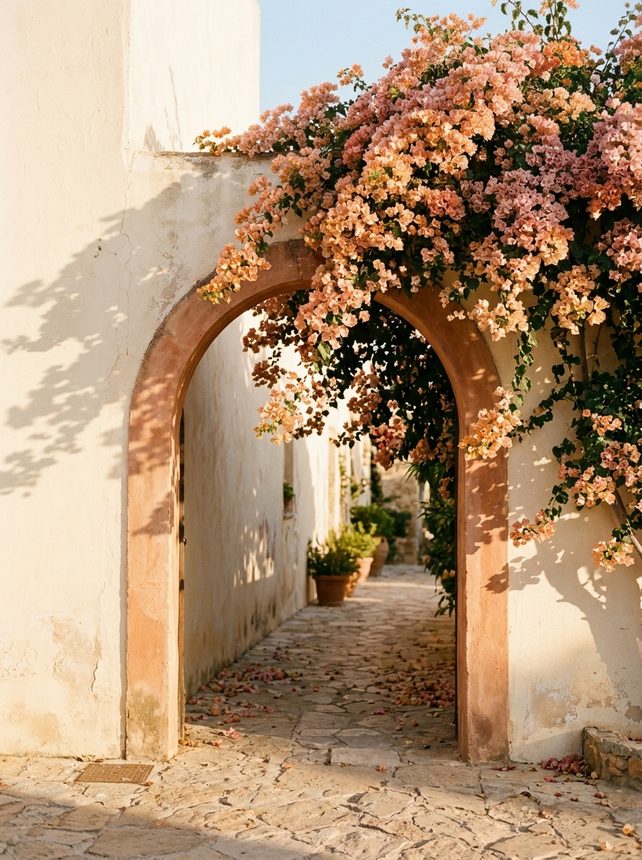 Lengkungan Terakota & Bougainvillea — Taman Mediterania